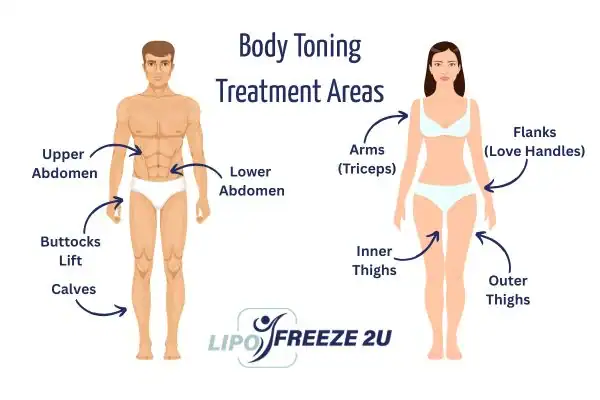 Graphic showing where you can have Body toning Treatment Rugby on your body